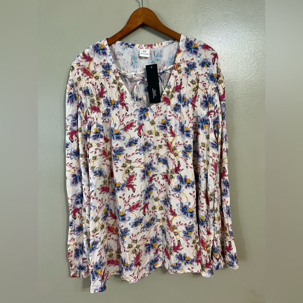 Mcedar Womens Plus Floral Print Top Boho Long Sleeves  Size 4X NWT